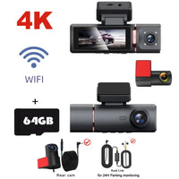 Dashcam 4K trois caméras GPS avant arrière intérieure
