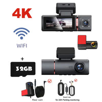 Dashcam 4K trois caméras GPS avant arrière intérieure