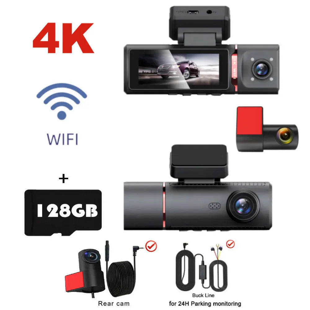 Dashcam 4K trois caméras GPS avant arrière intérieure
