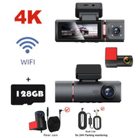 Dashcam 4K trois caméras GPS avant arrière intérieure