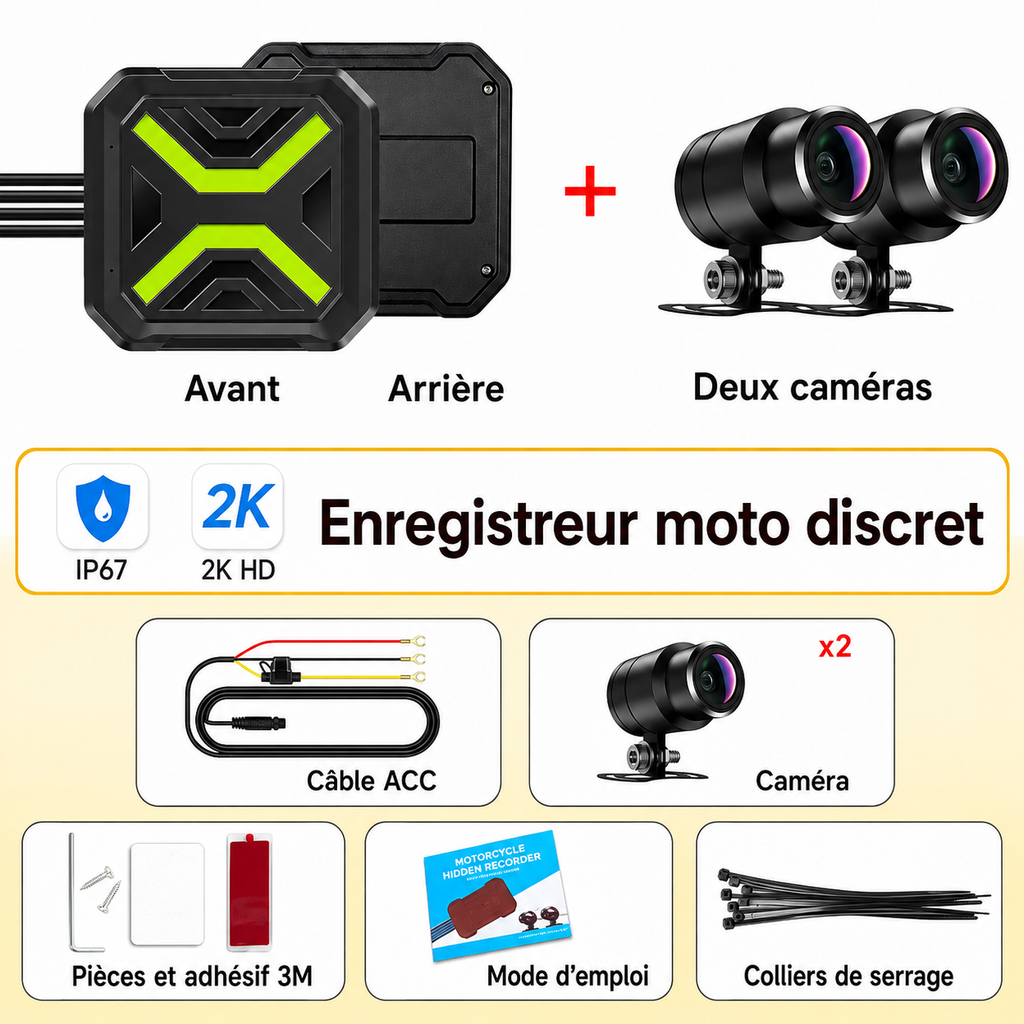 Dashcam moto 1080P avant arrière WiFi étanche