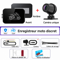 Dashcam moto 720P avant arrière WiFi vision nocturne.