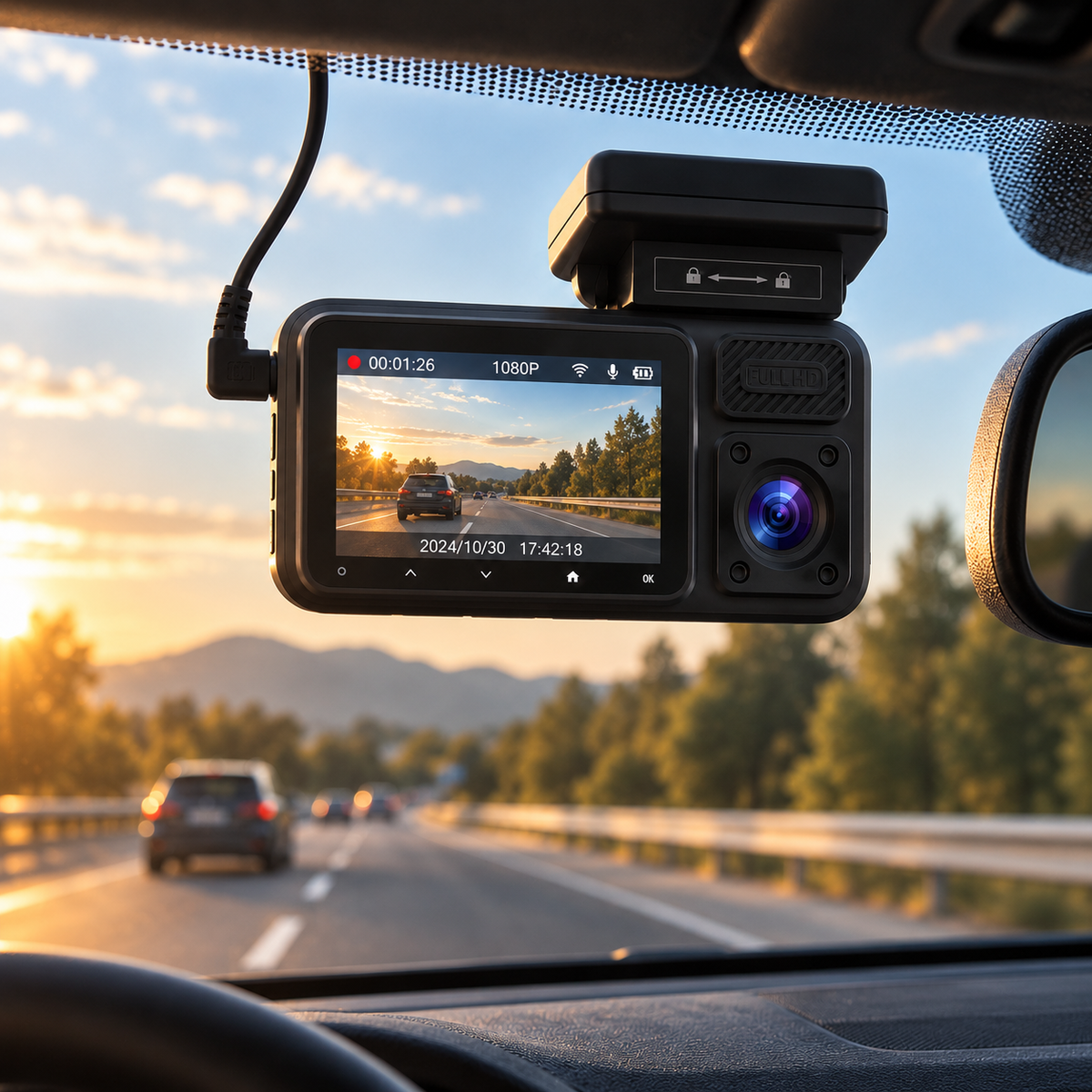 Dashcam WiFi 3 canaux Full HD avec caméra intérieure