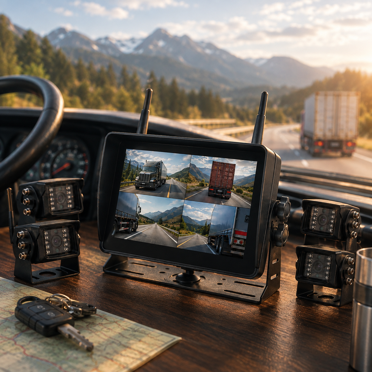 Dashcam sans fil 4 canaux écran tactile pour camion