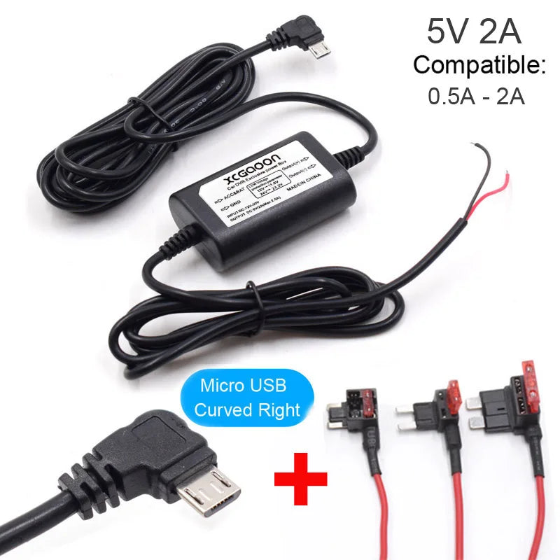 Kit câblage dashcam Mini USB Micro USB Type C 5V 2A