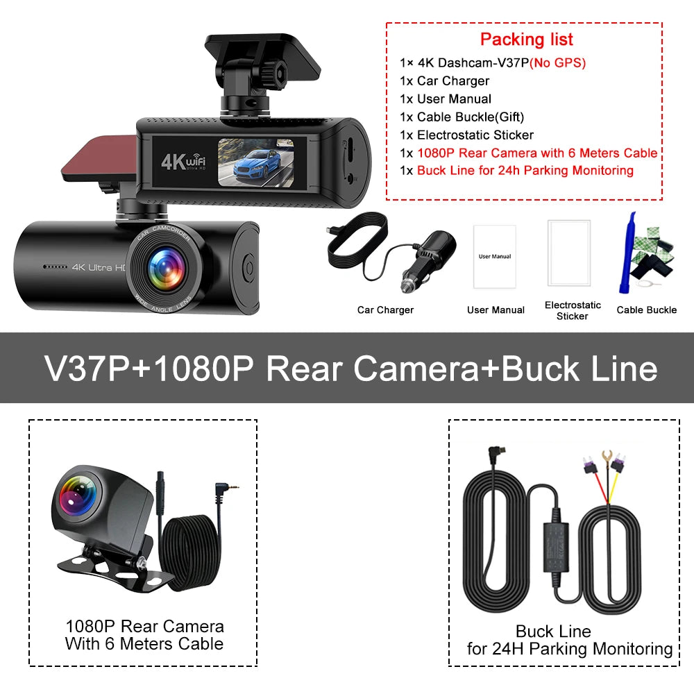 Dashcam 4K avant arrière WiFi GPS vision nocturne WDR