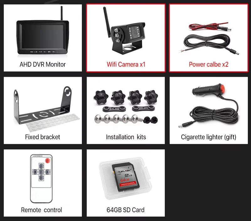 Dashcam poids lourd sans fil écran 7 pouces 720P