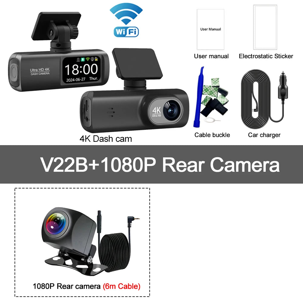 Dashcam 4K WiFi avant arrière GPS mode parking 24H