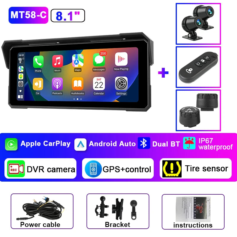 Dashcam moto 4K CarPlay Android Auto écran 81 pouces