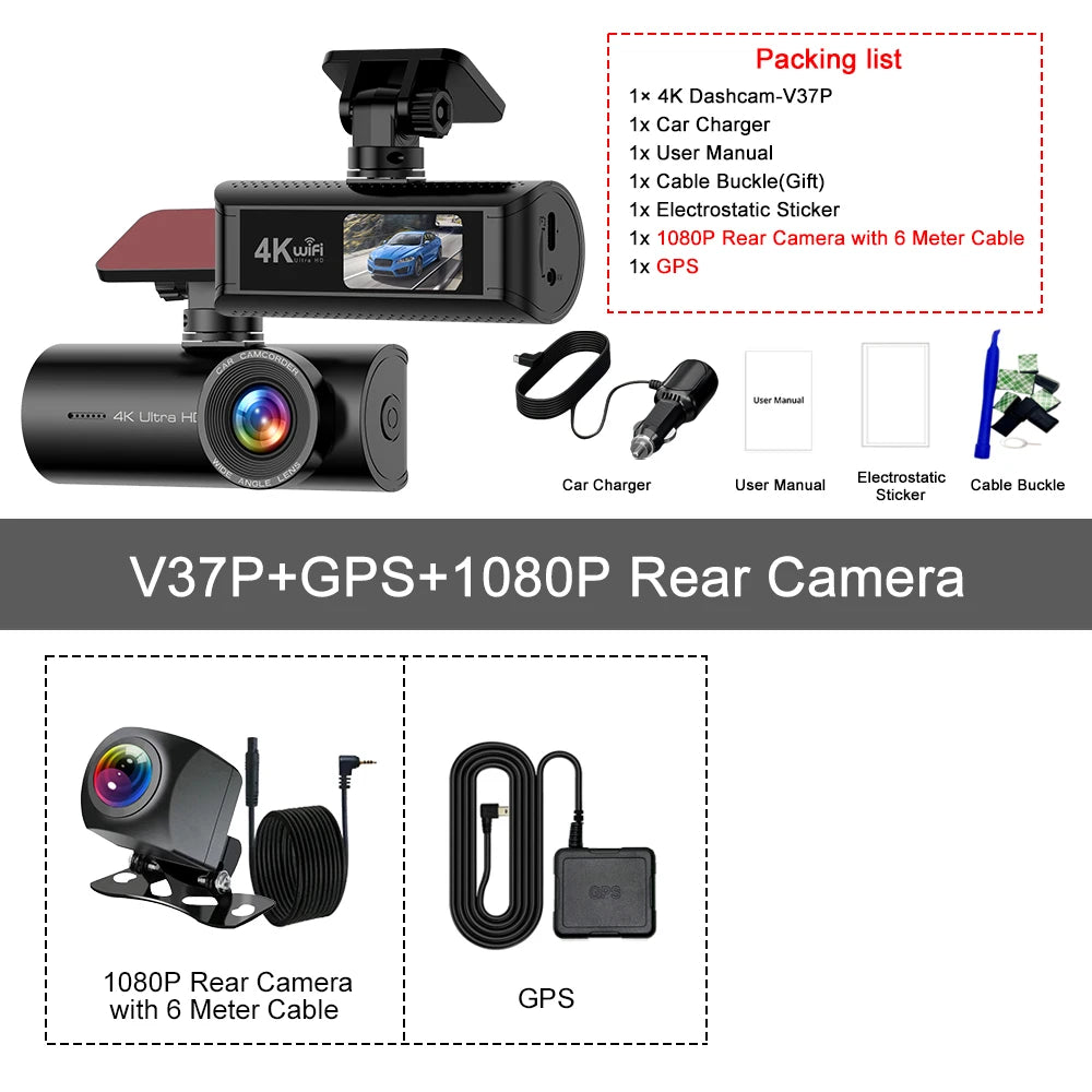Dashcam 4K avant arrière WiFi GPS vision nocturne WDR