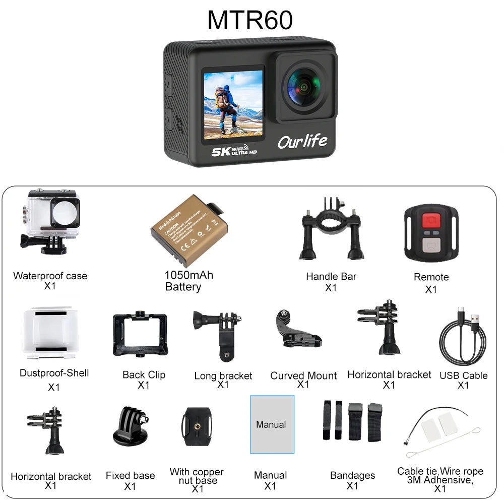 Dashcam moto casque 5K WiFi écran tactile étanche