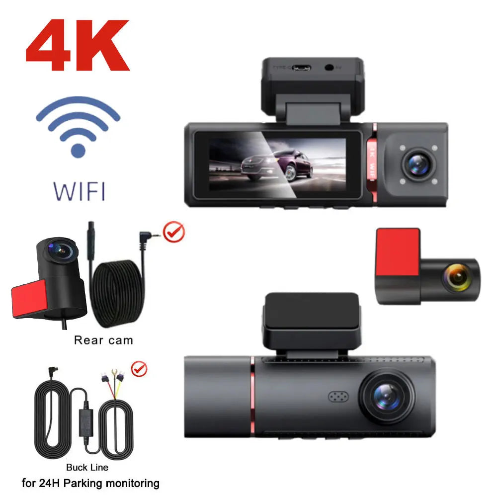 Dashcam 4K trois caméras GPS avant arrière intérieure