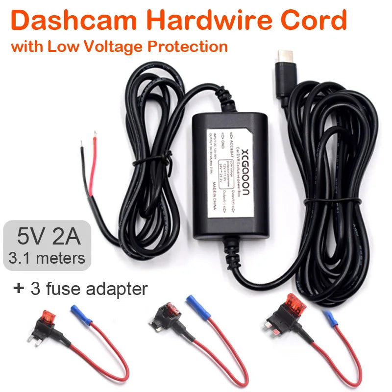 Kit câblage dashcam Mini USB Micro USB Type C 5V 2A
