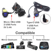 Chargeur dashcam Mini USB Micro USB Type C 12V 24V