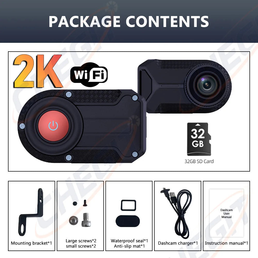 Dashcam moto 2K WiFi étanche grand angle 170 degrés