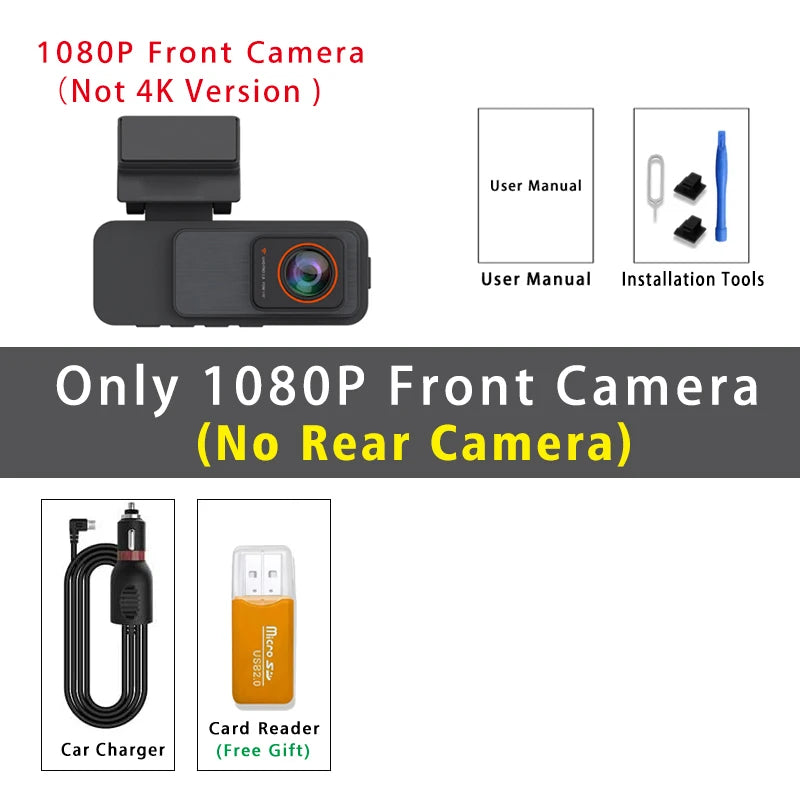 Dashcam 4K avant arrière WiFi GPS vision nocturne voiture