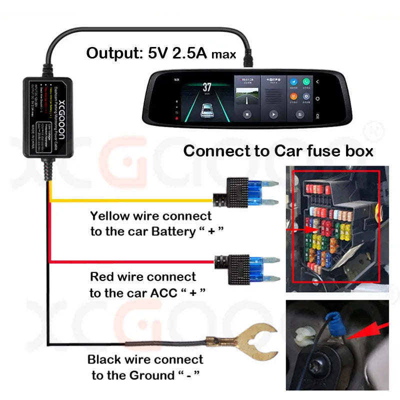 Kit câblage dashcam parking Mini USB Type C 12V 24V