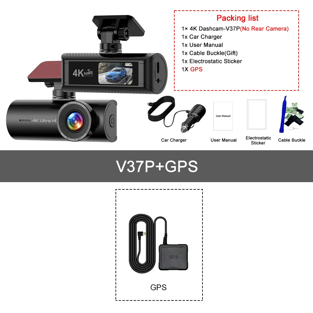 Dashcam 4K avant arrière WiFi GPS vision nocturne WDR