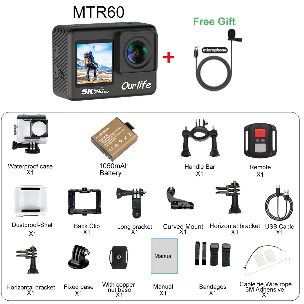 Dashcam moto casque 5K WiFi écran tactile étanche
