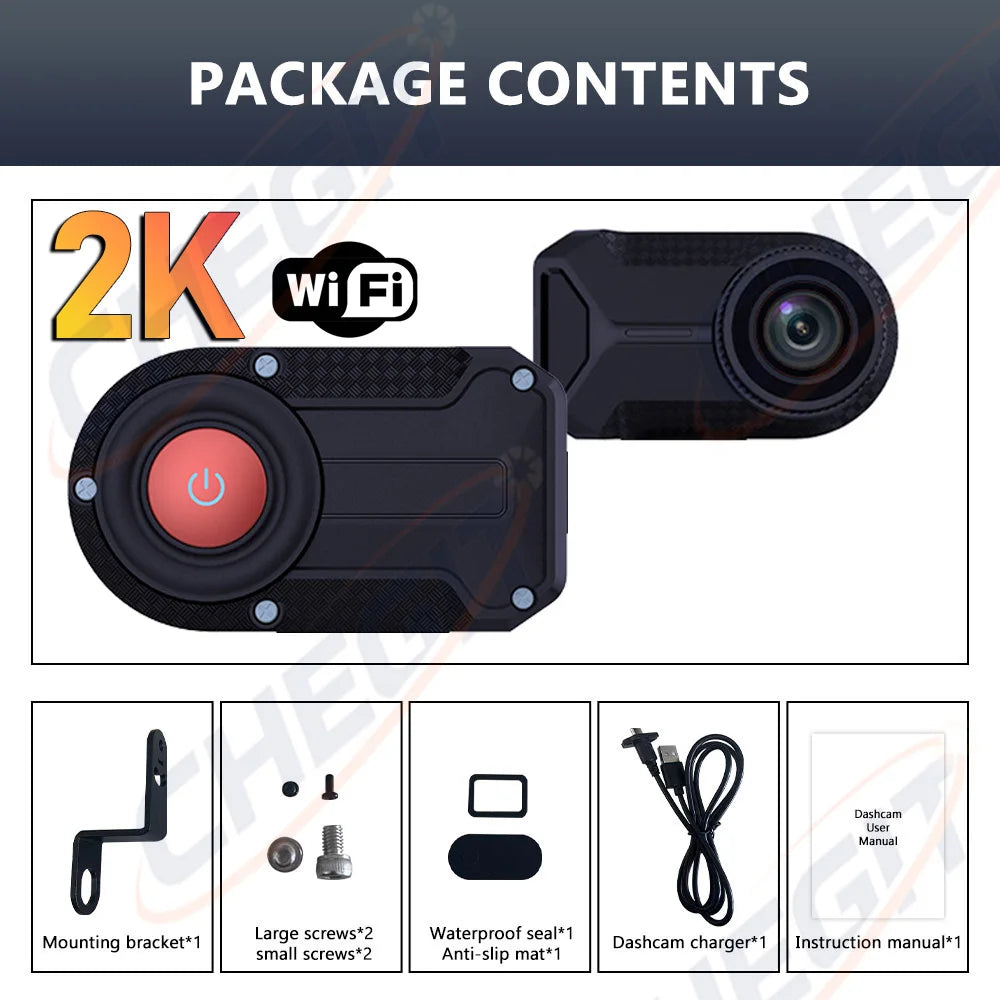 Dashcam moto 2K WiFi étanche grand angle 170 degrés