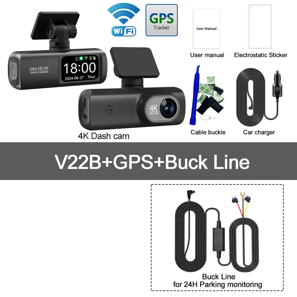 Dashcam 4K WiFi avant arrière GPS mode parking 24H