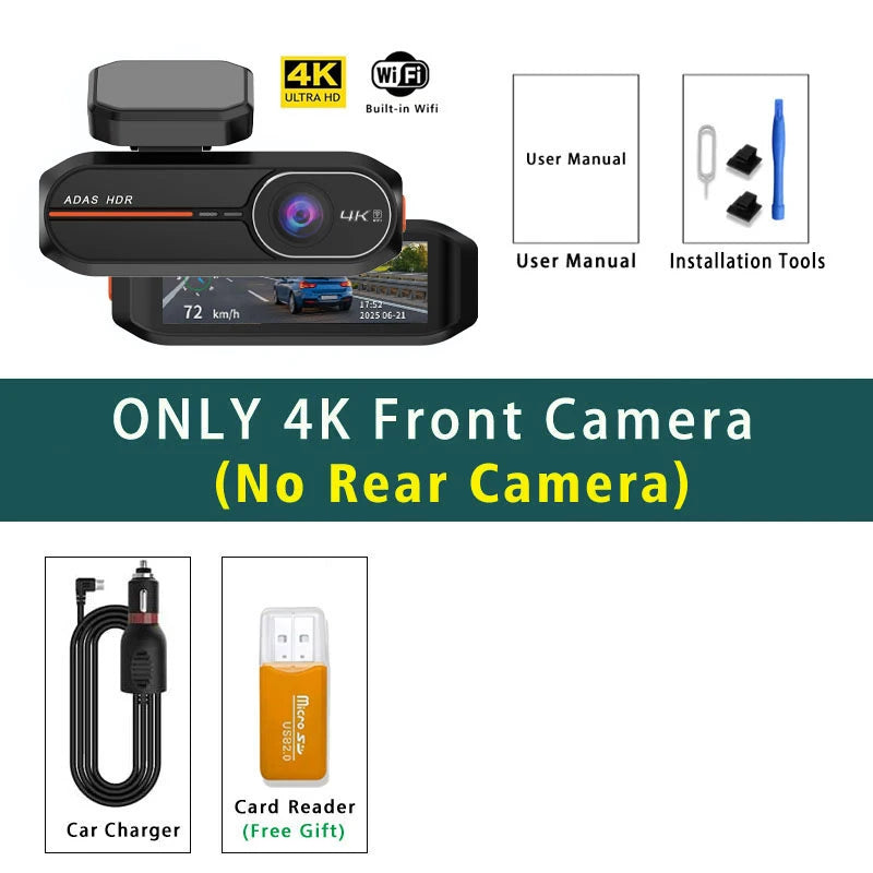 Dashcam 4K avant arrière WiFi GPS ADAS vision nocturne