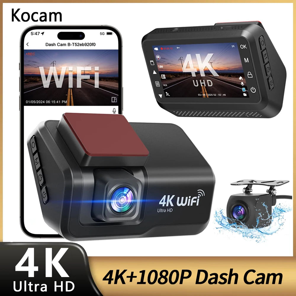 Dashcam 4K avant arrière WiFi vision nocturne parking 24H