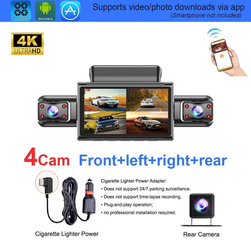 Dashcam 4K 4 canaux discrète avec mode parking 24H