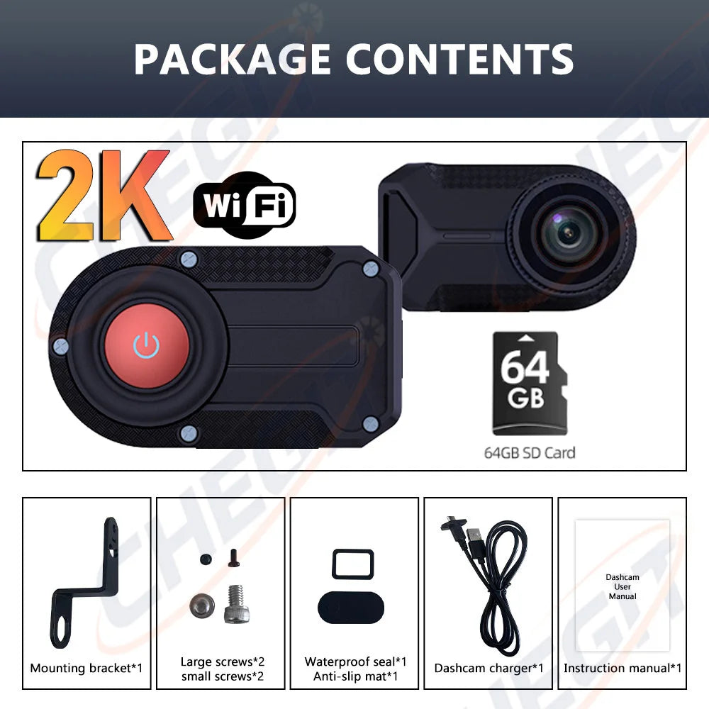 Dashcam moto 2K WiFi étanche grand angle 170 degrés