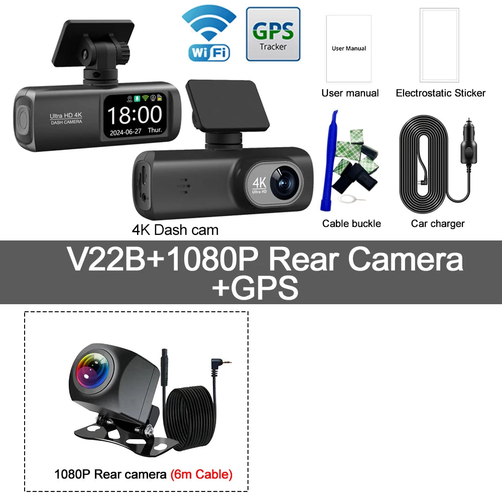 Dashcam 4K WiFi avant arrière GPS mode parking 24H