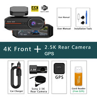 Dashcam 4K avant arrière WiFi GPS ADAS vision nocturne