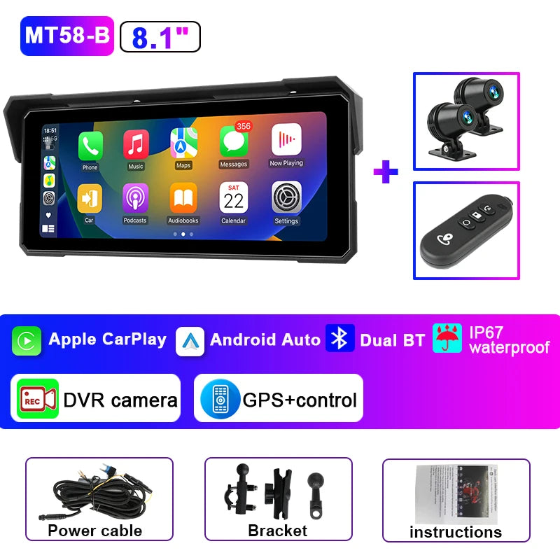 Dashcam moto 4K CarPlay Android Auto écran 81 pouces