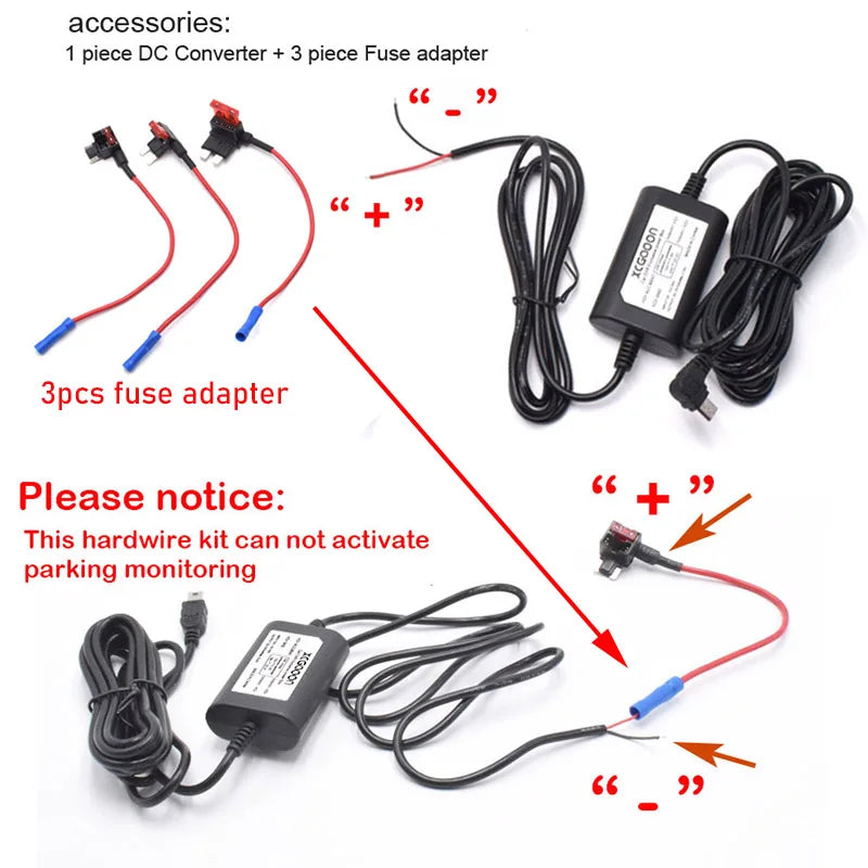 Kit câblage dashcam Mini USB Micro USB Type C 5V 2A