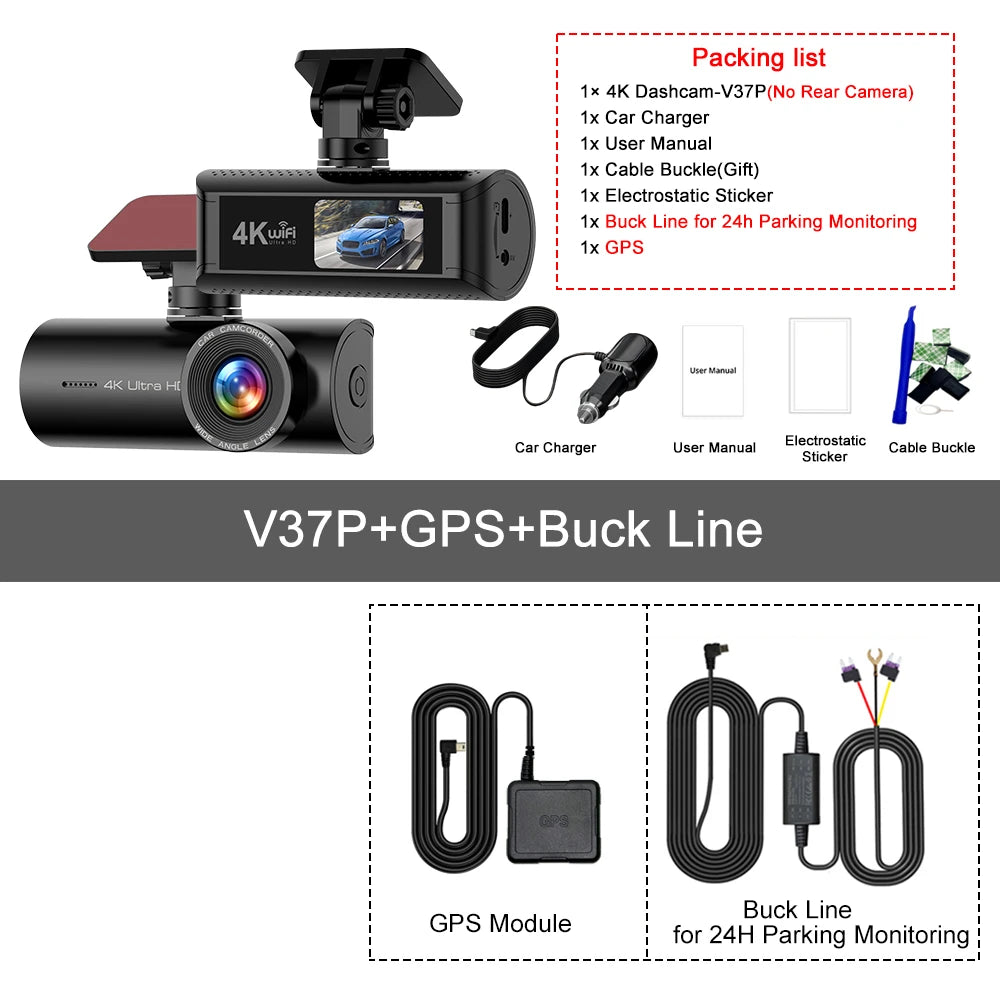 Dashcam 4K avant arrière WiFi GPS vision nocturne WDR