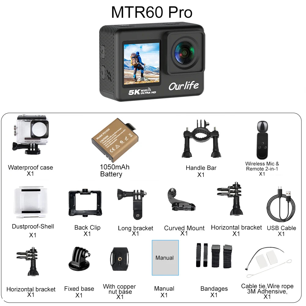 Dashcam moto casque 5K WiFi écran tactile étanche