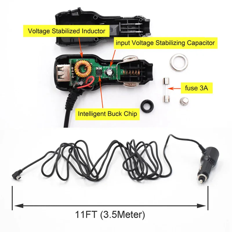 Chargeur dashcam Mini USB Micro USB Type C 12V 24V