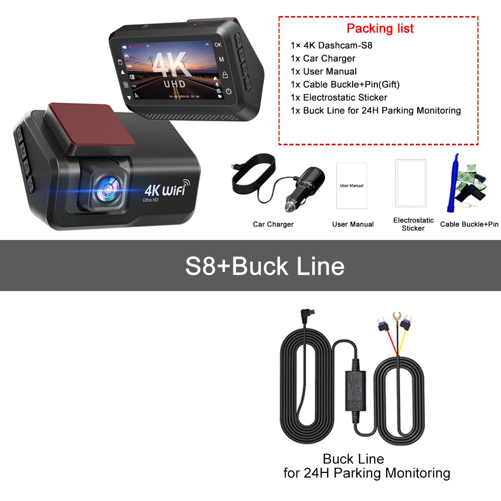 Dashcam 4K avant arrière WiFi vision nocturne parking 24H