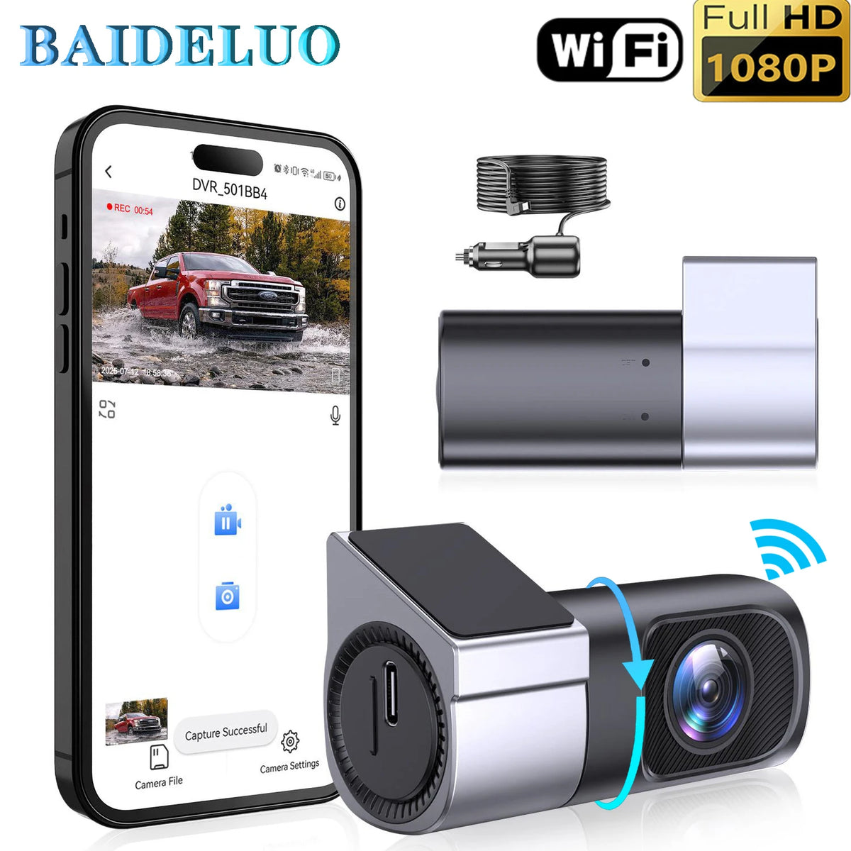 Dashcam 1080P vision nocturne avec surveillance parking