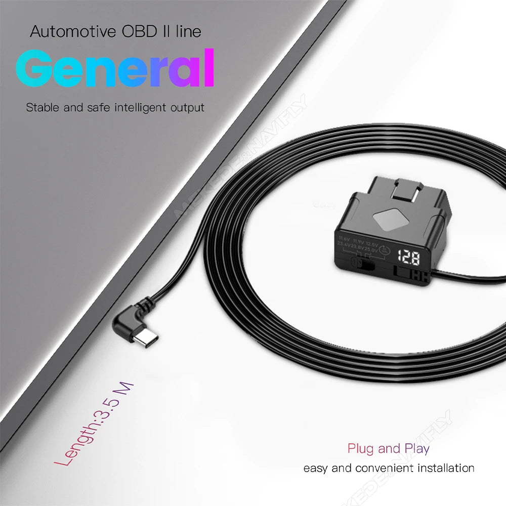 Kit câblage OBD dashcam Type C 12V 24V écran tension