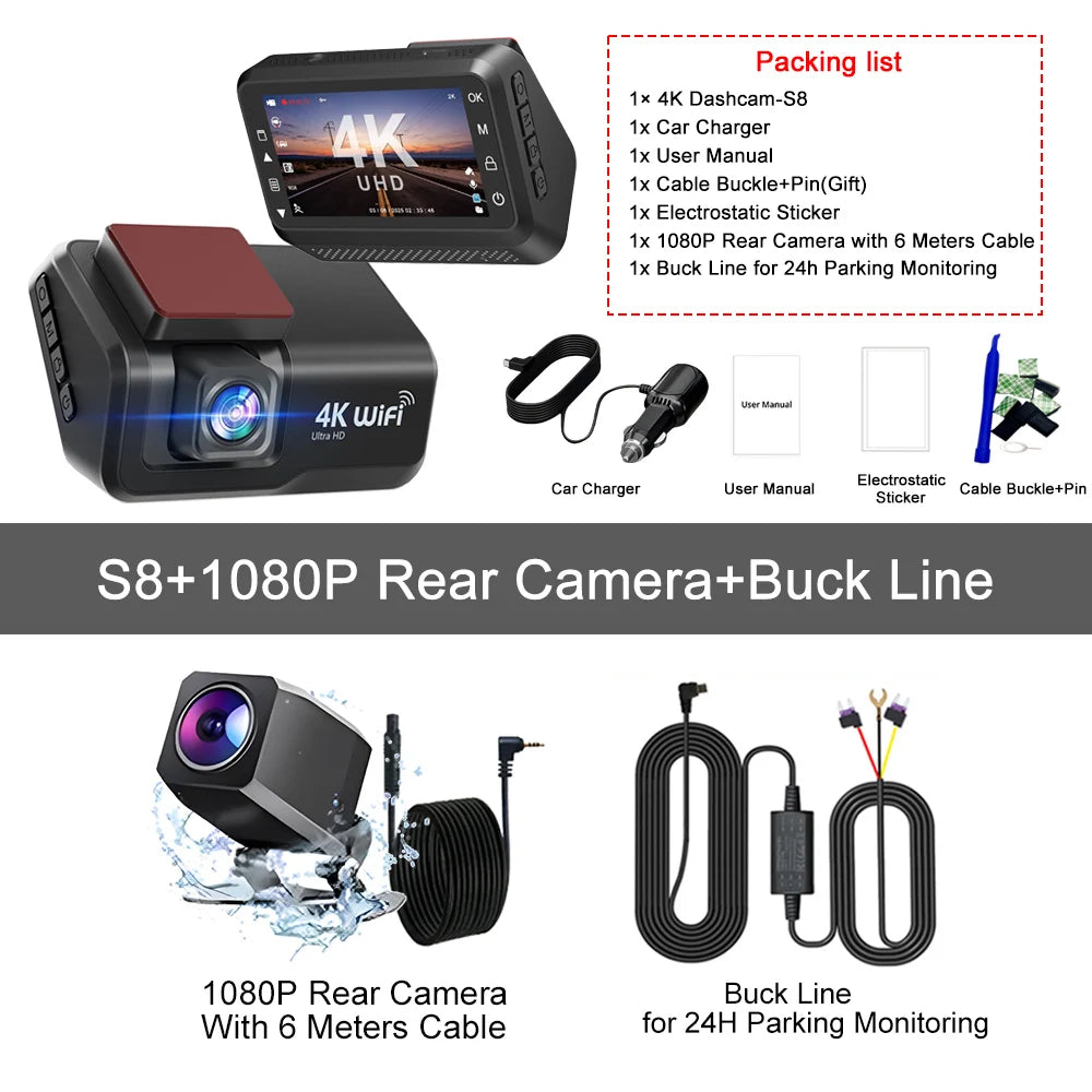Dashcam 4K avant arrière WiFi vision nocturne parking 24H
