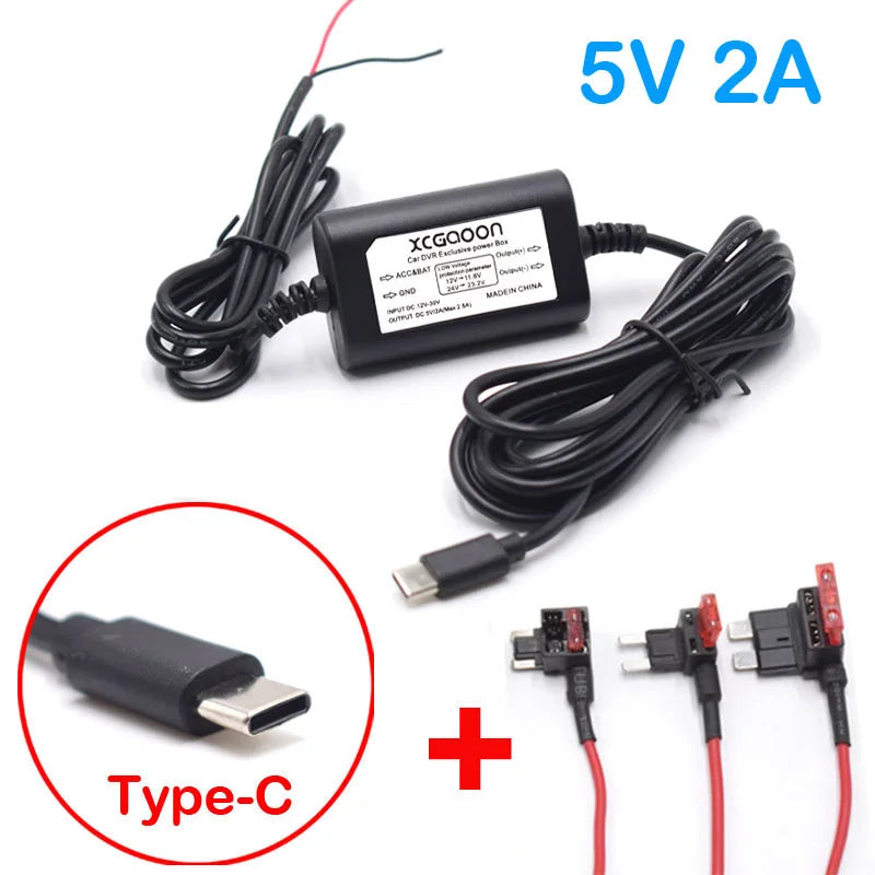 Kit câblage dashcam Mini USB Micro USB Type C 5V 2A