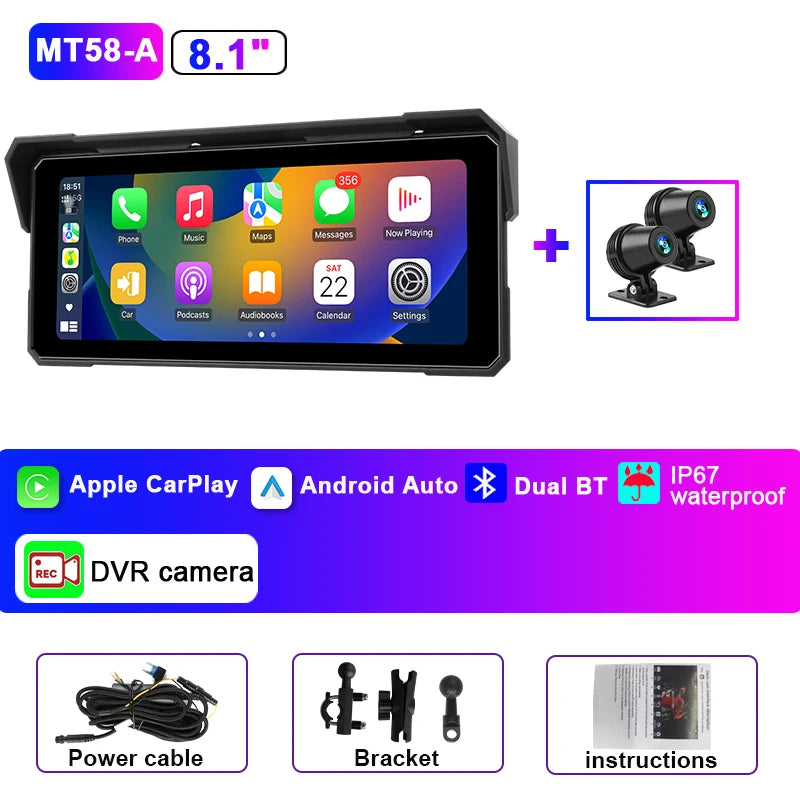 Dashcam moto 4K CarPlay Android Auto écran 81 pouces