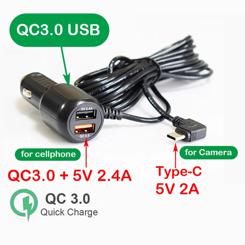 Chargeur dashcam Mini USB Micro USB Type C 12V 24V