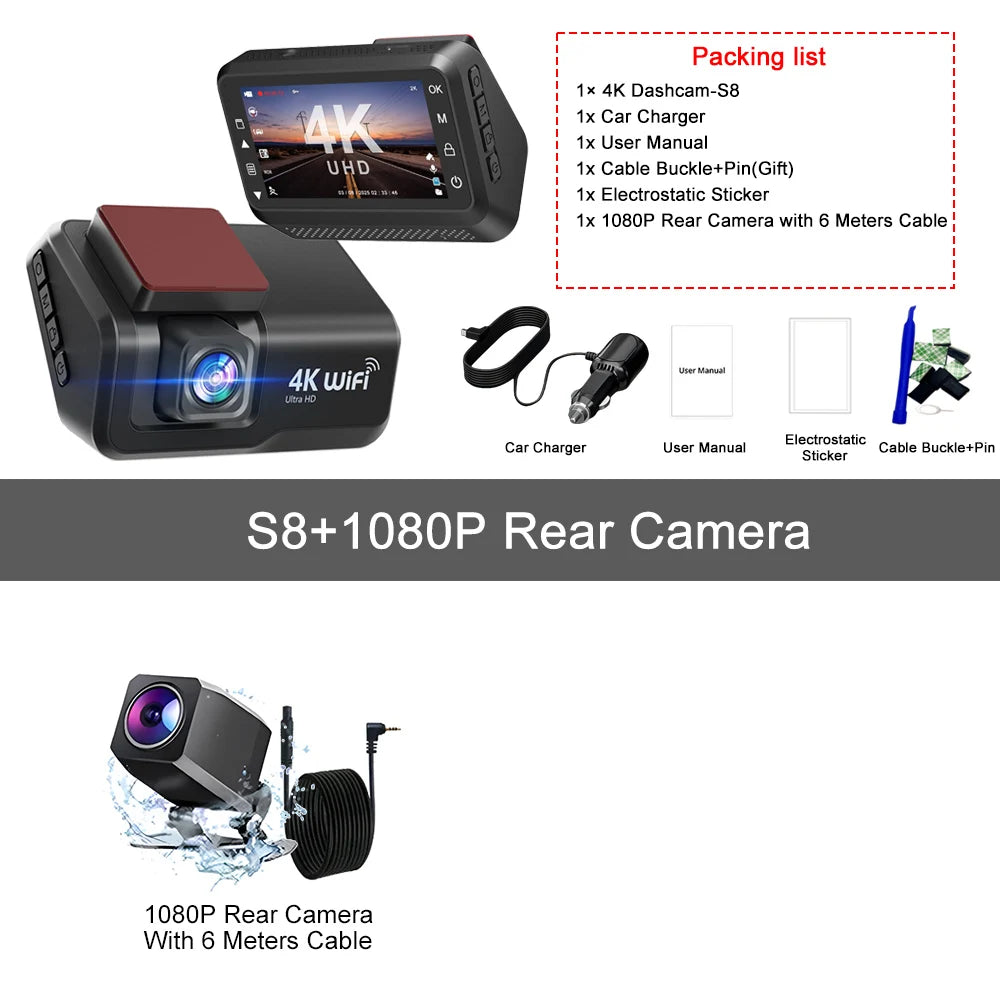 Dashcam 4K avant arrière WiFi vision nocturne parking 24H