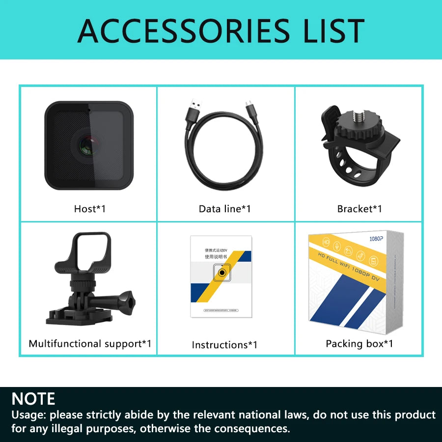 Dashcam moto vélo 1080P WiFi étanche compacte