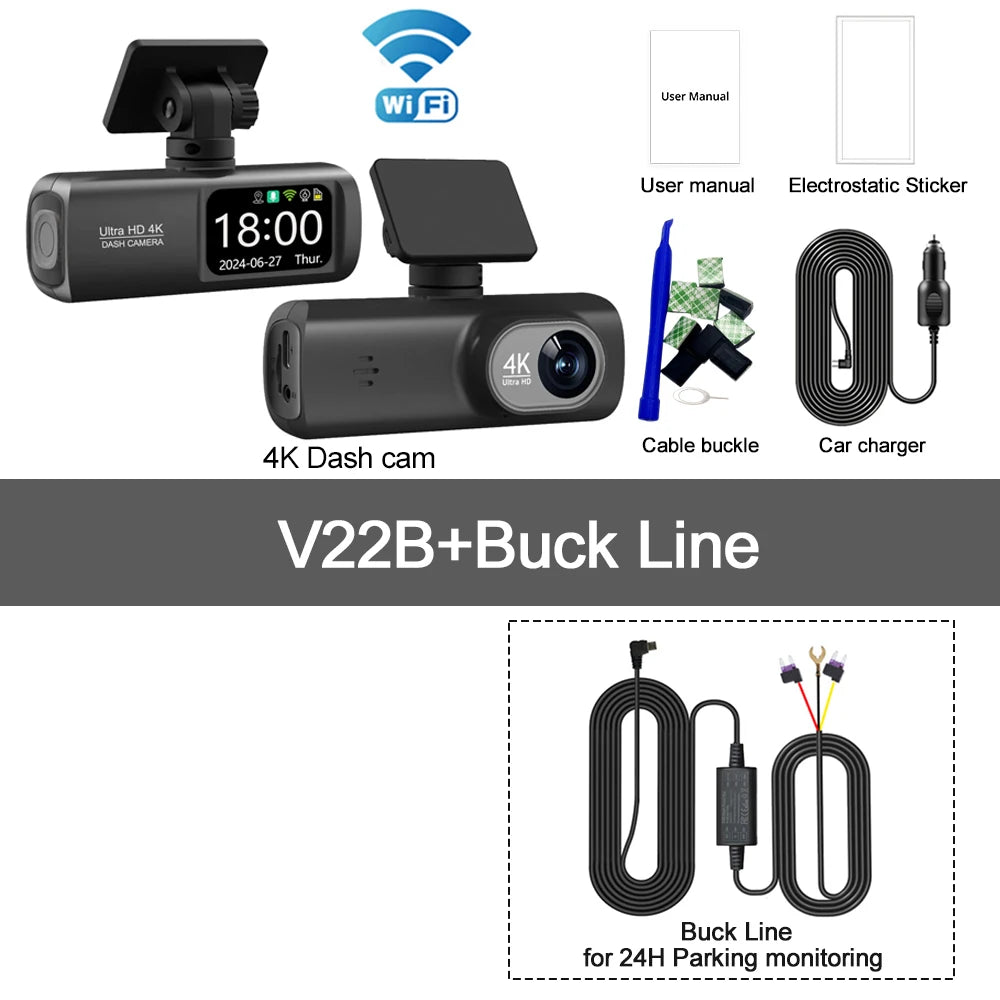 Dashcam 4K WiFi avant arrière GPS mode parking 24H